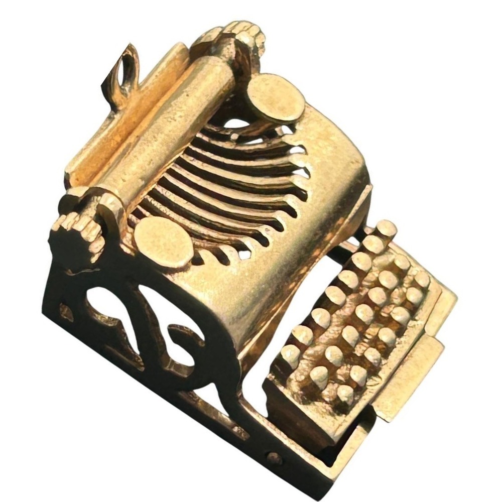 Vintage 14K Yellow Gold Typewriter Charm Pendant  Movable Jewelry Signed AQA